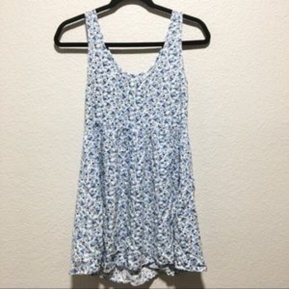 Blue Floral Mini Dress A-line Sleeveless Cottagecore Dainty Scoop Neck Summer - Picture 5 of 9